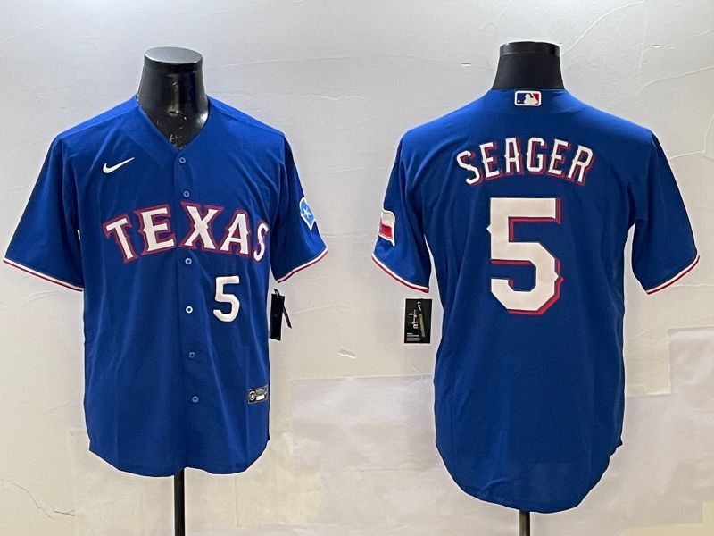 Men Texas Rangers 5 Seager Blue Game 2025 Nike MLB Jersey style 2